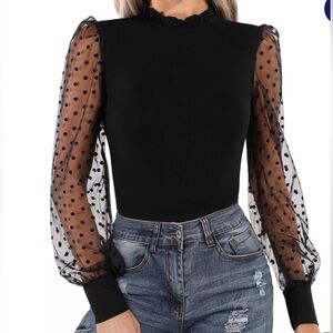 MANGOPOP Women's Mock Turtle Neck Sheer Mesh Long Sleeve Bodysuit NWT XL